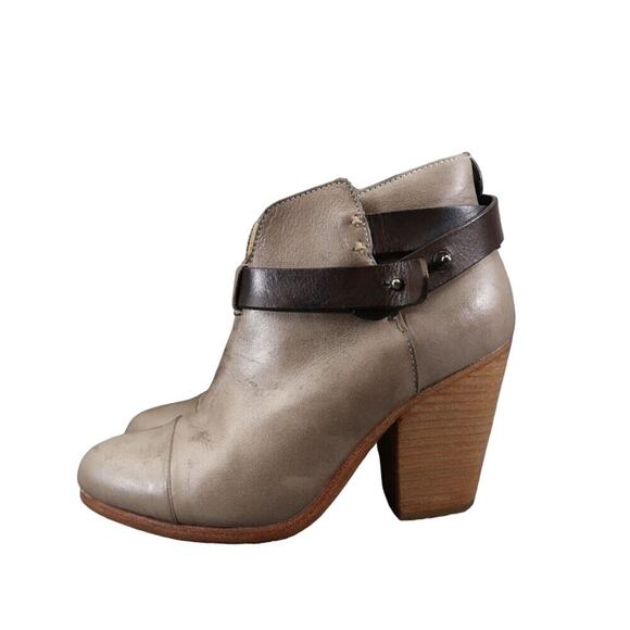 Rag & Bone Shoes Womens 35 Bootie Harrow Stacked Heel Cap Toe Leather Strap Gray - Picture 4 of 16